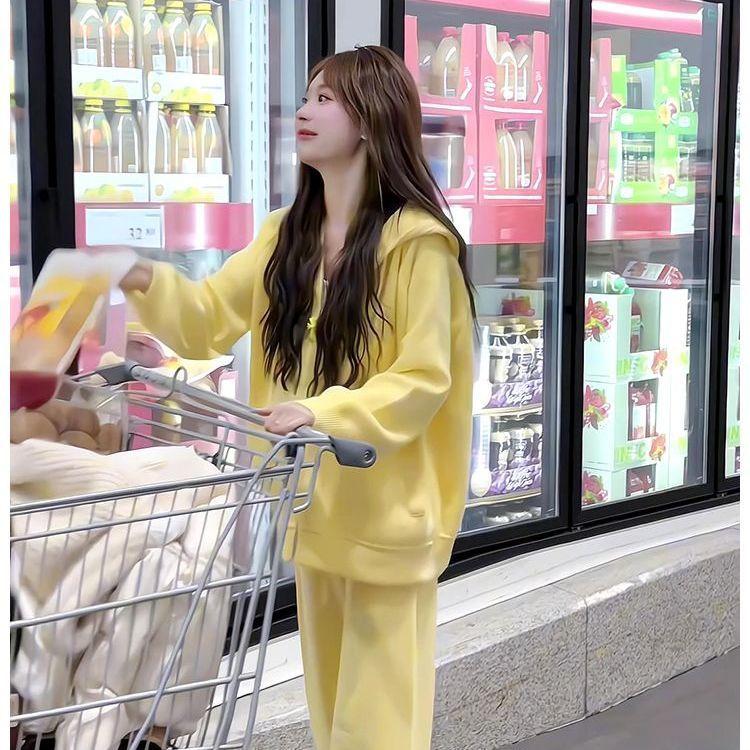 慵懒风黄色套装女2024秋季