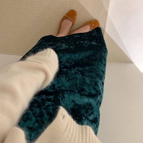 冬上新内里加厚绒名媛糖果色系加厚半身裙新中式洋气厚款超长爆款