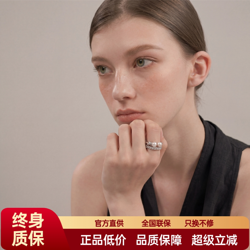 FataViams925银天然珍珠莫桑钻石满钻开口组合戒指女气质高级感