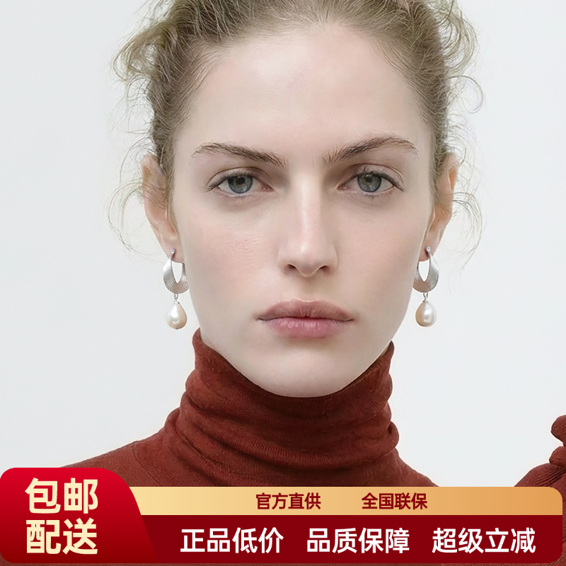 FataViam新款S925银色飘带扭转造型珍珠小众气质设计感耳环耳饰女