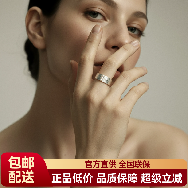 FataViamS925银肌理做旧珍珠小众设计可调节开口食指戒指女高级感
