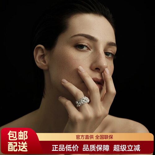 FataViam新款925银宽版珍珠锆石小众高级感轻奢开口食指戒指女