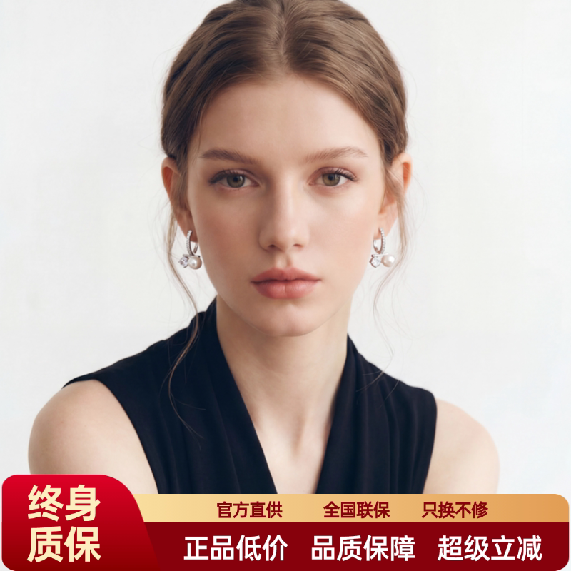FataViam新款925银满钻5A锆石天然珍珠耳环耳钉耳饰耳扣高级感女