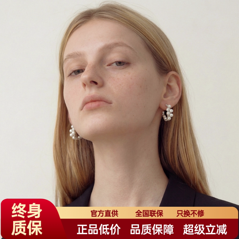 FataViams925银珍珠莫桑钻石小众高级感不规则C型耳圈耳环耳饰女