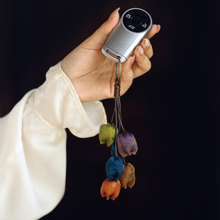 双姊妹原创香云纱郁金香花骨朵手工制作钥匙扣包挂件配饰车钥匙挂