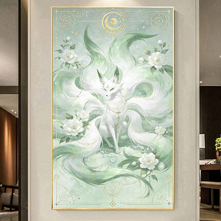 DIY树脂方钻满钻钻石画贴钻钻石绣小清新薄荷绿白色九尾狐玄关四