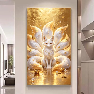 高颜值DIY树脂方钻满钻钻石画金元宝金币珍珠九尾狐玄关贴钻钻绣