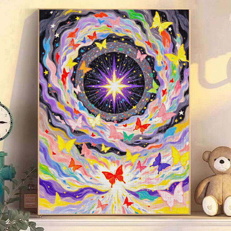 新款DIY方钻满钻钻石画钻石绣彩色宇宙心法蝴蝶手工粘贴钻钻石绣