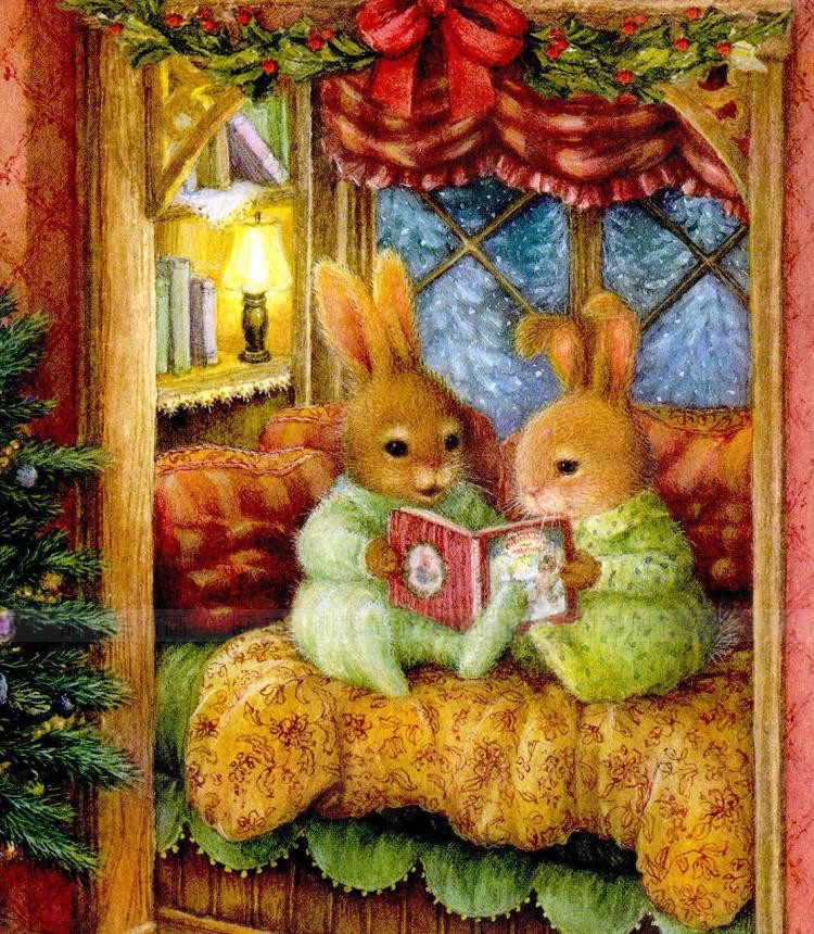 diy方钻满钻钻石画贴钻画动漫温馨兔子彼得兔姐妹读书点钻十字绣