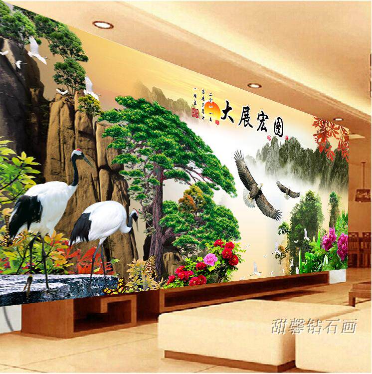 新款客厅大气方钻满钻钻石画全沾贴钻石十字绣带钻雄鹰大展宏图