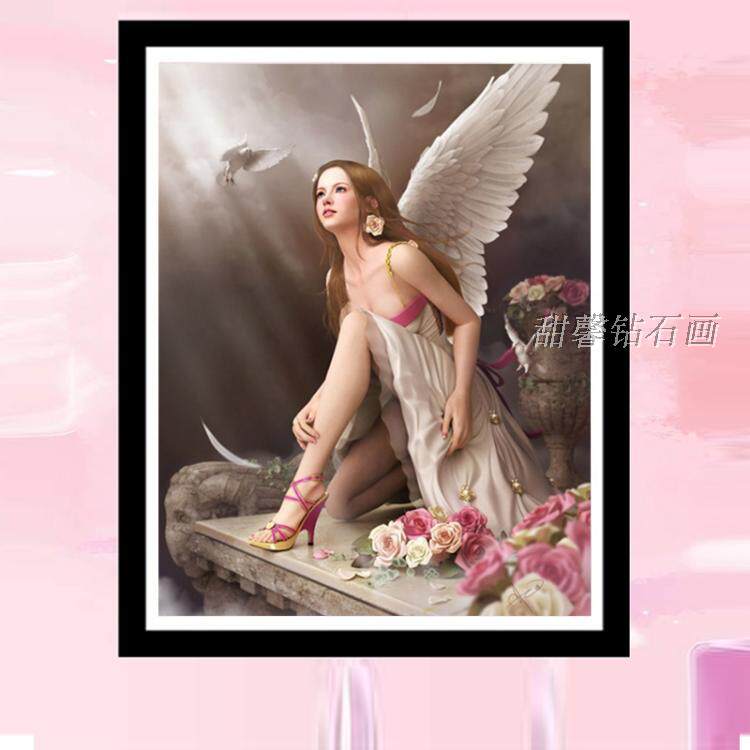 新款欧式卧室餐厅贴钻十字绣方钻满钻钻石画立体绣珠绣钻石绣天使