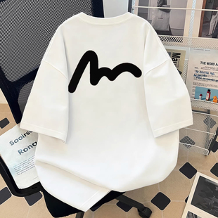 美式高街潮牌嘻哈短袖T恤男夏新款宽松纯棉字母印花重磅半袖上衣