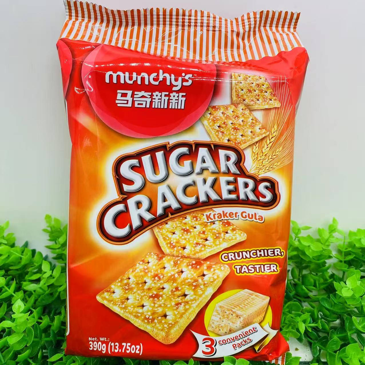 马来西亚进口马奇新新奶油味咸味苏打饼干咸味打休闲零食品300克