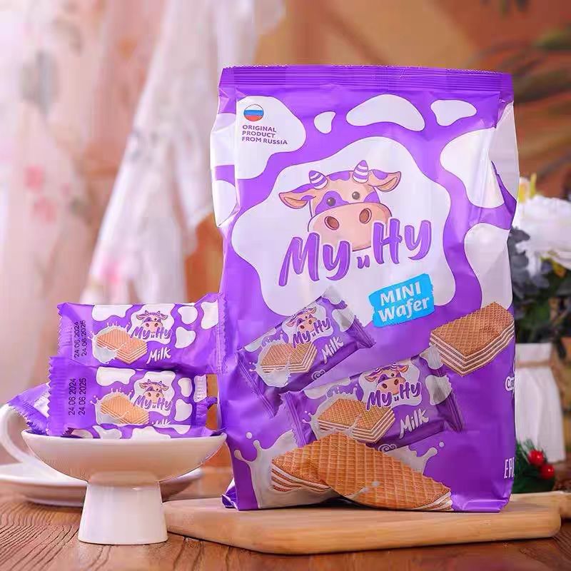 俄罗斯原装进口康妃特牌焦糖牛奶味焦糖味夹心威化饼干休闲零食品