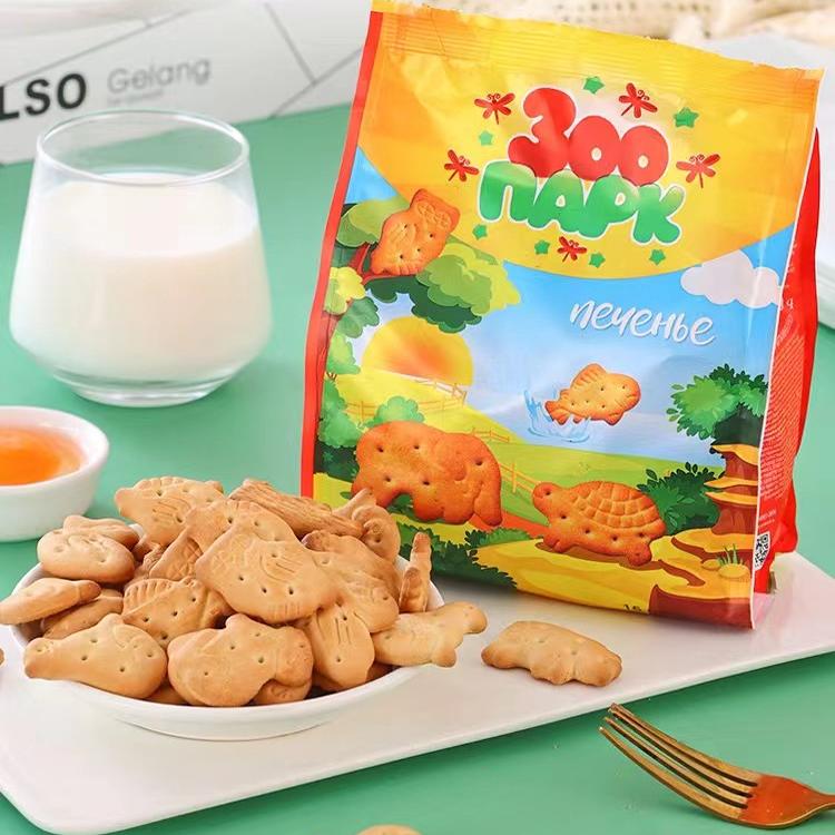 俄罗斯进口曲奇饼干奥莱纳牌袋装笑脸动物形牛奶口儿童曲奇老式