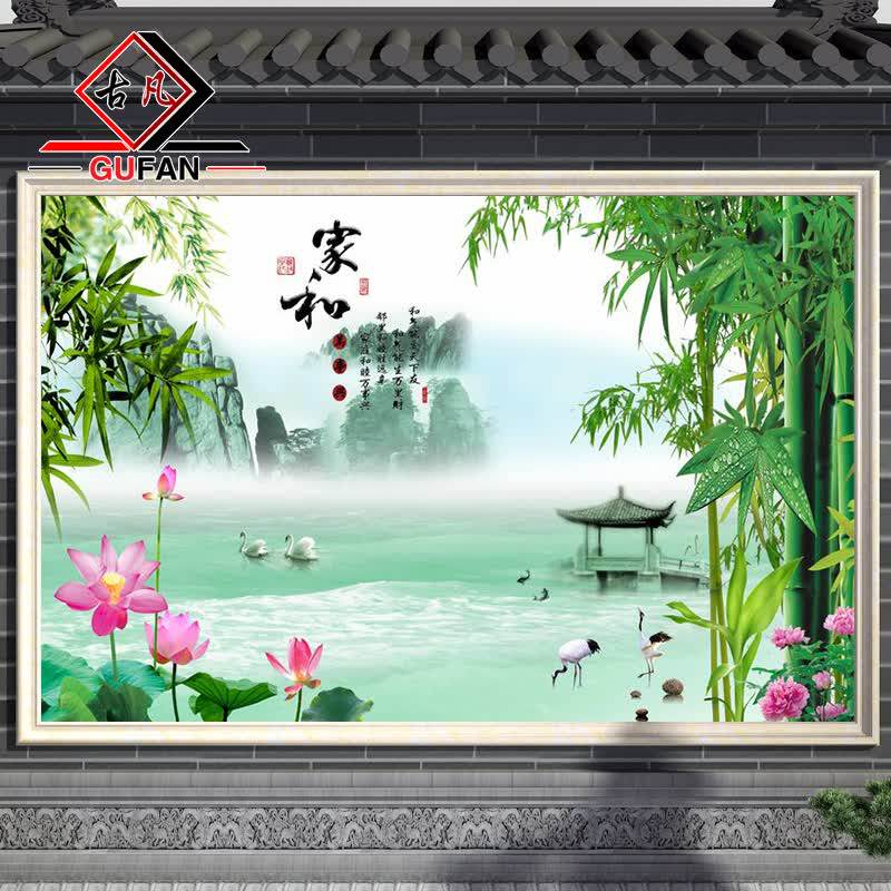 户外瓷砖背景墙别墅室壁画家和富贵庭院莲花鲤鱼荷花照壁墙定制