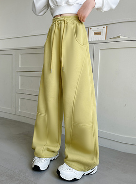 女童黄色阔腿裤松紧腰垂感香蕉卫裤2026新款弯刀裤韩版休闲长裤子