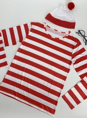 聪明的沃里 Where's Wally 英国动漫人物cosplay服 万圣节亲子装