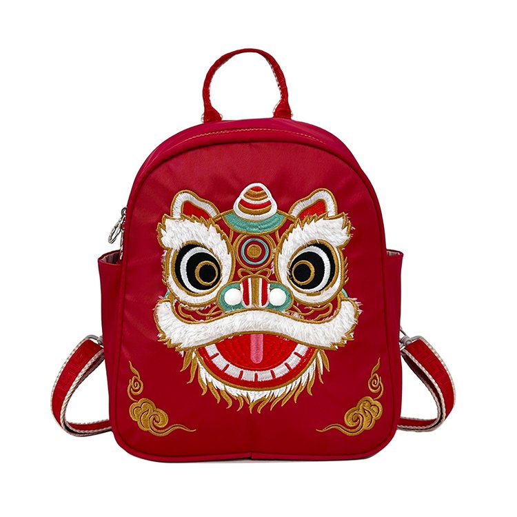 中国风醒狮背包大学生休闲儿童包卡通狮子脸谱国双肩包包个性潮女