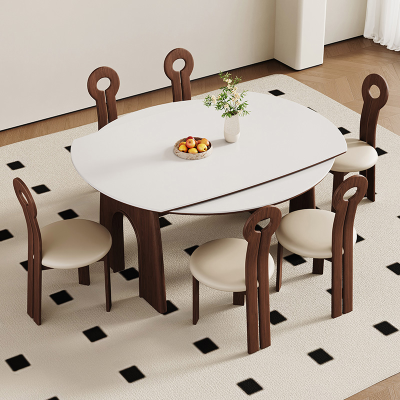 中古风实木伸缩岩板餐桌