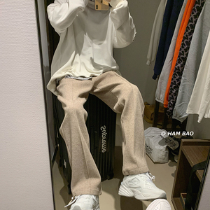 新款冬装加厚呢料垂顺感休闲裤宽松直筒拖地裤XZ502-K231-P60控75图片