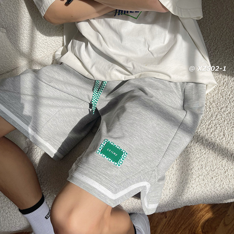 2025夏装1港风清新织带拼接运动短裤休闲卫裤XZ502-DK532-P35,男装牛仔裤,星座502