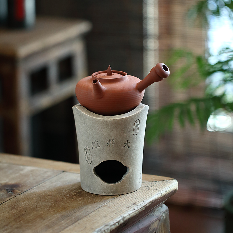 大壮炉煮茶红泥砂铫壶炭炉潮州侧把陶壶泡茶烧水炉吴永华手工砂铫