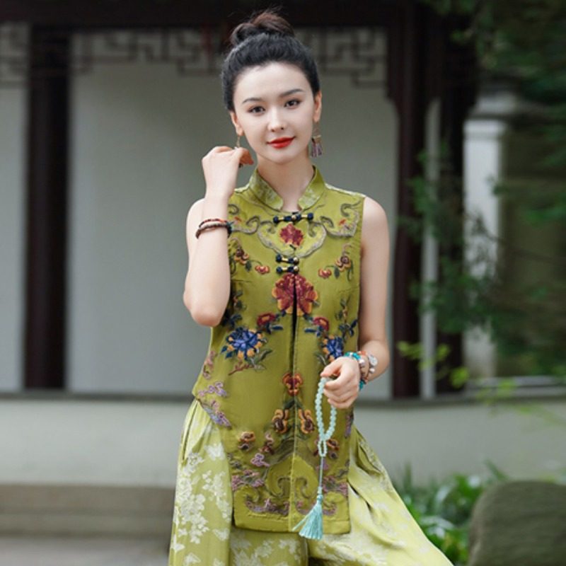 开衫中式复古小立领刺绣女马甲