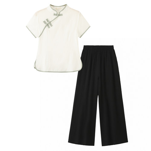 茶道服短袖二件套棉麻女装