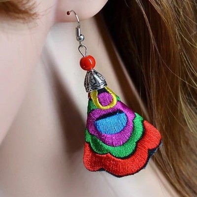 复古刺绣拼色少数民族耳环包邮