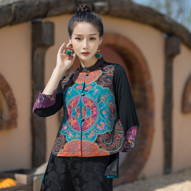 刺绣马甲中国风盘扣开衫小立领