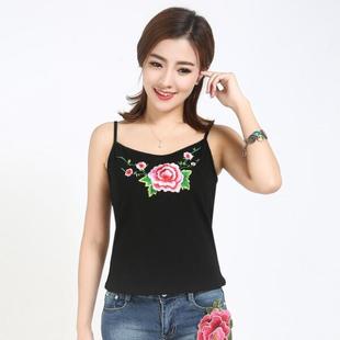 夏季 2025中国风刺绣花 弹力 细肩带背心 民族风女背心棉 女吊带衫