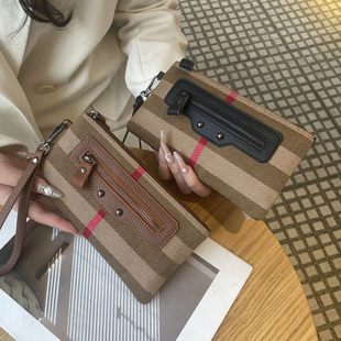 新款2026热销爆款帆布手拿包女式真皮手包高级感牛皮手机包零钱包