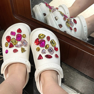 crocs洞洞鞋鞋花彩钻水晶爆闪