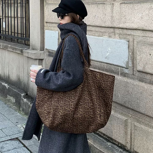 新款豹纹复古大容量托特包购物袋