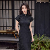 新中式 黑色改良旗袍2026春夏高端大气复古日常礼服连衣裙 长款