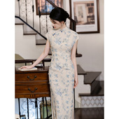 显瘦包肩袖 复古立领盘扣碎花修身 连衣裙文艺 改良旗袍春夏季 新中式