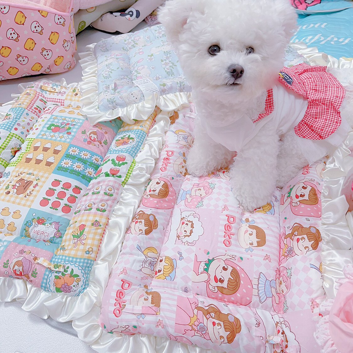 可可爱爱の双面舒服狗狗垫子 泰迪毯子比熊窝约克夏可绑笼子狗狗