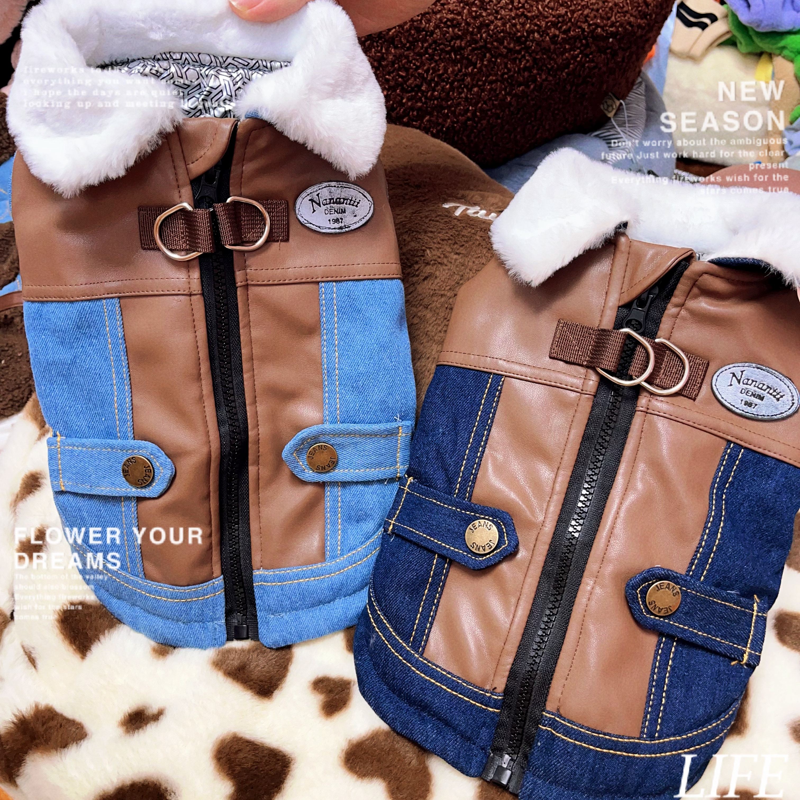 25秋冬！石墨烯黑科技骑行牛仔夹克宠物加厚棉服比熊外套泰迪棉服