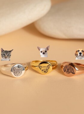 可旋转宠物周边定制照片diy戒指猫咪狗狗头像来图私人银ring纪念