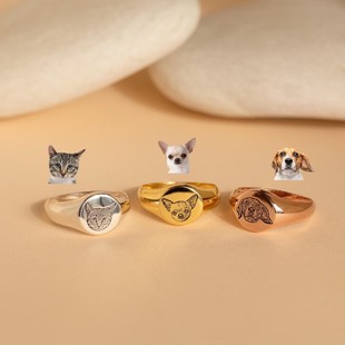 可旋转宠物周边定制照片diy戒指猫咪狗狗头像来图私人银ring纪念