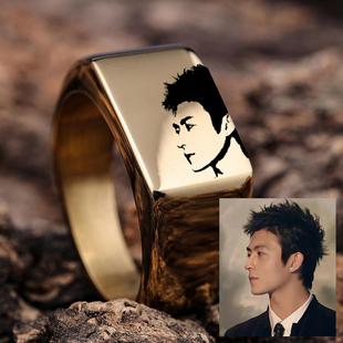可照片来图定制简约时尚钛钢戒指小众长方形镜面ins风不锈钢ring