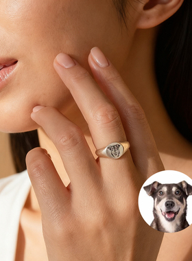 可旋转宠物周边定制照片diy戒指猫咪狗狗头像来图私人银ring纪念