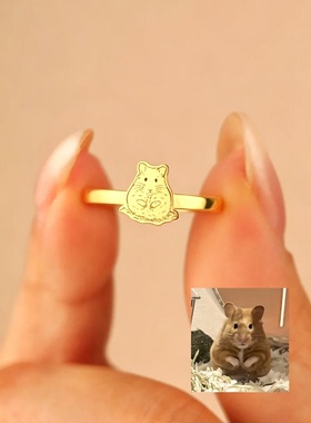 宠物周边定制diy戒指仓鼠可爱纪念照片刻字手工925纯银猫戒子介指