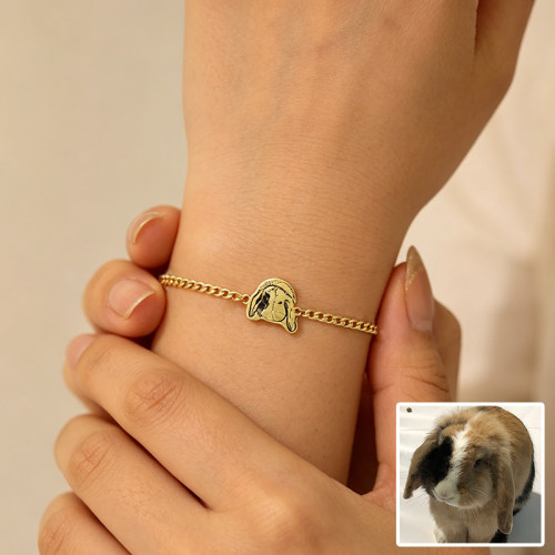 宠物照片兔子头像纯银饰品来图定制纪念手链diy首饰bracelet猫狗