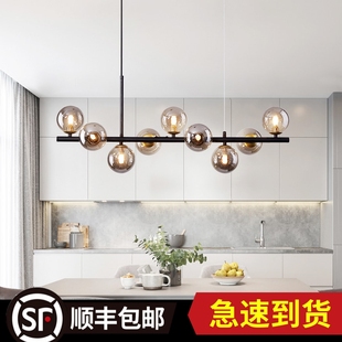 北欧餐桌灯长条形现代简约灯极简枝形魔豆分子玻璃球餐厅饭厅吊灯