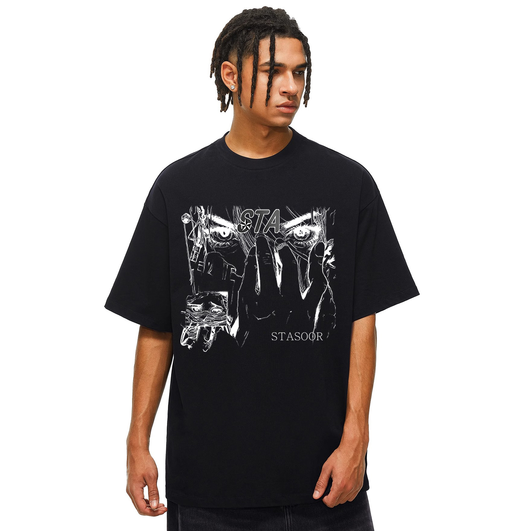 STA官方旗舰店官网手绘涂鸦纯棉重磅短袖T恤男2015新款潮牌正品