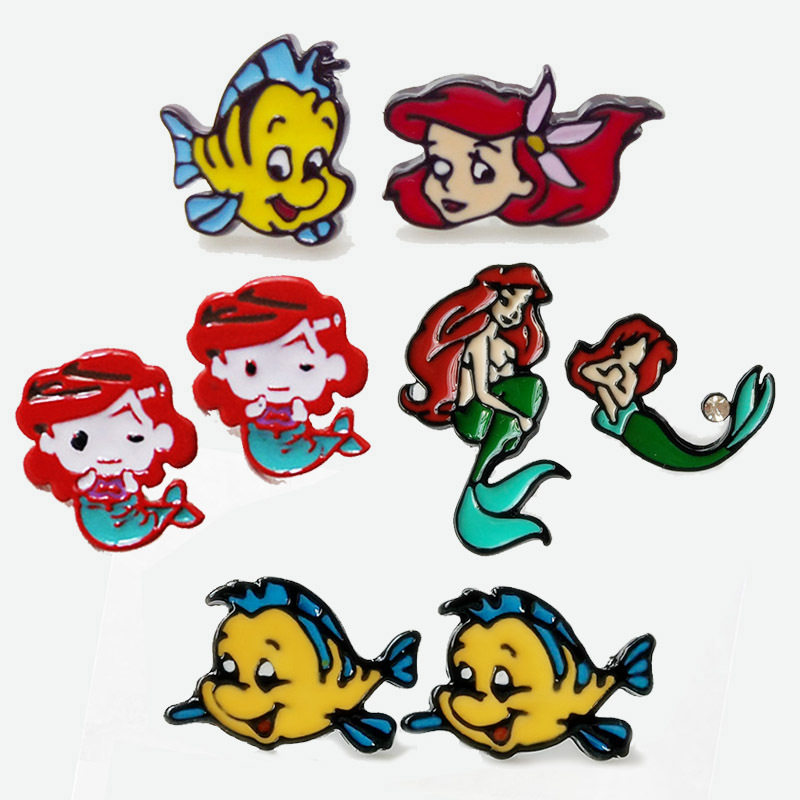 卡通动画人鱼公主美人鱼比目鱼时尚合金可爱耳钉女款耳环耳饰