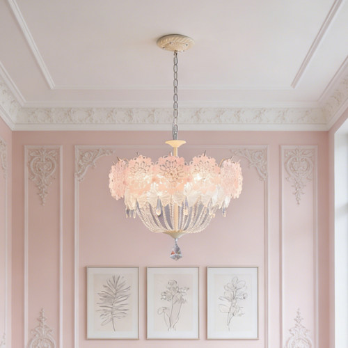法式花朵镂空雕花吊灯温馨珍珠轻奢浪漫主卧室灯高级感新款餐厅灯