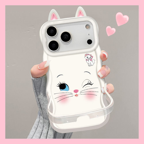 玛丽猫耳朵适用苹果17promax手机壳iphone15可爱卡通14双支架16女